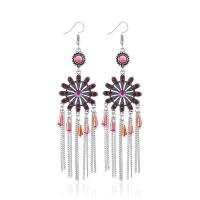 Fashion Fringe Earrings, Zinc Alloy, Tassel, silver color plated, for woman & with rhinestone 11.5*3mm 