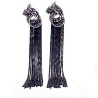 Fashion Fringe Earrings, Zinc Alloy, Tassel, plumbum black color plated, for woman & with rhinestone 105*17mm 