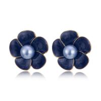 Pendientes de Perno de Aleación de Zinc, Flor, chapado en color dorado, para mujer & esmalte, más colores para la opción, 28*28mm, Vendido por Par