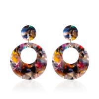 Acrylic Drop Earring, Donut, gold color plated, gradient color & for woman 48*39mm 