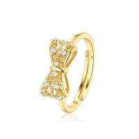 Anneau de cuivre de Zircon, laiton, Noeud papillon, Placage de couleur d'or, pour femme & avec zircone cubique Vendu par PC