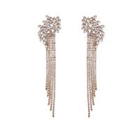 Fashion Fringe Earrings, Zinc Alloy, Tassel, plated, for woman & with rhinestone 130*30mm 