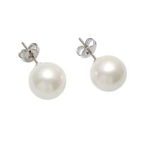 arete de concha de mar del sur, Shell Pearl, latón aguja de pendiente, chapado en color de plata, Con caja de embalaje & para mujer, Blanco, 6-7mm, Vendido por Par