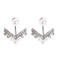 Boucle d'oreille en alliage de zinc en plastique perle, avec Plastique ABS perle, Placage de couleur platine, détachable & pour femme & avec strass Vendu par paire