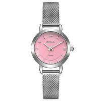 Bracelets de montre pour femmes, acier inoxydable, avec cadran en alliage de zinc & verre organique, mailleréseau, protéger l'environnement, sans nickel, plomb et cadmium Vendu par PC