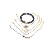 alliage de zinc Set de bracelet, avec 7cm chaînes de rallonge, Placage de couleur d'or, 5 pièces & pour femme & avec strass Environ 7.09 pouce é, Vendu par fixé