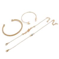 alliage de zinc Set de bracelet, bracelet & Bracelet, avec 5cm chaînes de rallonge, Placage de couleur d'or, 4 pièces & pour femme & avec strass, 51mm Diamètre inté Environ 63mm Environ 7.88 pouce é, Vendu par fixé