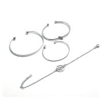 alliage de zinc Set de bracelet, bracelet & Bracelet, avec 5cm chaînes de rallonge, Placage de couleur platine, 4 pièces & pour femme, 24mm, Diamètre inté Environ 62mm Environ 7.68 pouce é, Vendu par fixé