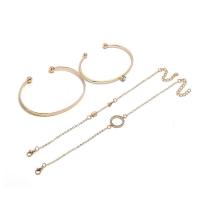 Zinklegierung Armband-Set, Armreif & Armband, mit Verlängerungskettchen von 5cm, goldfarben plattiert, 4 Stück & für Frau & mit Strass, 22mm,32mm, Innendurchmesser:ca. 66mm, Länge:ca. 8.27 ZollInch, 4SträngeStrang/setzen, verkauft von setzen