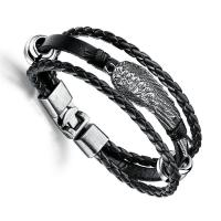 Bracelet homme, cuir PU, avec alliage de zinc, Placage de couleur argentée, multicouche & pour homme, plus de couleurs à choisir, 32mm Environ 8 pouce, Vendu par brin