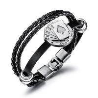 Bracelet homme, cuir PU, avec alliage de zinc, Poker, Placage de couleur argentée, multicouche & pour homme, plus de couleurs à choisir, 20mm Environ 8 pouce, Vendu par brin