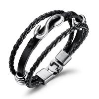 Bracelet homme, cuir PU, avec alliage de zinc, Placage de couleur argentée, multicouche & pour homme, plus de couleurs à choisir, 14mm Environ 8 pouce, Vendu par brin