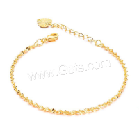 Brass Bracelets, with 2inch extender chain, gold color plated, for woman, golden, 2mm Approx 7 Inch 