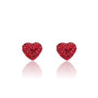 Boucles d'oreilles en acier titane, coeur, Placage de couleur d'or, pour femme & avec strass, rouge, protéger l'environnement, sans nickel, plomb et cadmium Vendu par paire