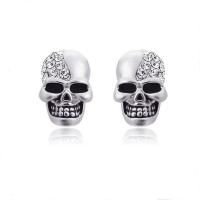 Pendientes de Perno de Aleación de Zinc, Calavera, chapado en color de plata, hueco, plateado, 9x18mm, Vendido por Par