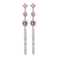 Fashion Fringe Earrings, Zinc Alloy, gold color plated, for woman & with rhinestone, pink, 123mm 