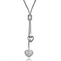 Chaîne en alliage de zinc de fer Collier Pull, coeur, Placage, pavé de micro strass & pour femme, 20*20mm,25*27mm, Vendu par brin