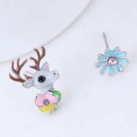 Asymmetric Earrings, Zinc Alloy, Sheep, silver color plated, for woman & enamel & with rhinestone 8mm 