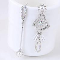 Asymmetric Earrings, Zinc Alloy, with ABS Plastic Pearl & Czech Rhinestone, platinum color plated, Korean style & for woman  