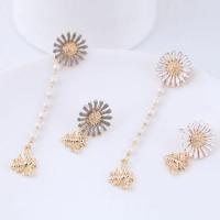 Asymmetric Earrings, Zinc Alloy, with ABS Plastic Pearl, Flower, gold color plated, for woman & enamel 60mm 