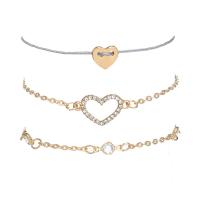 aleación de zinc Pulsera, con 2inch extender cadena, Corazón, chapado en color dorado, ajustable & para mujer & con diamantes de imitación, dorado, longitud:aproximado 6-7 Inch, 3Strandsfilamento/Set, Vendido por Set