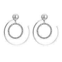 Pendientes Aro de Aleación de Zinc, con Acrílico, Esférico, chapado en color de plata, para mujer & con perla de plástico & con diamantes de imitación, plateado, 78x64mm, Vendido por Par