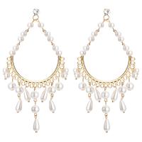 Boucle d'oreille en alliage de zinc en plastique perle, Placage de couleur d'or, pour femme & avec les perles en plastique & avec strass, doré Vendu par paire