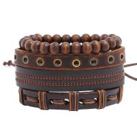 PU Leder Armband-Set, mit Hanfgarn & Holz & Zinklegierung, antike Goldfarbe plattiert, unisex, 60mm, Länge:ca. 8.6 ZollInch, 4SträngeStrang/setzen, verkauft von setzen