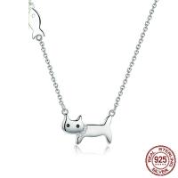 Collar de la joyería de plata esterlina, Plata de ley 925, con 1.2lnch extender cadena, Gato, chapado en platina real, cadena oval & para mujer, 11x17mm, longitud:aproximado 15.7 Inch, Vendido por Sarta