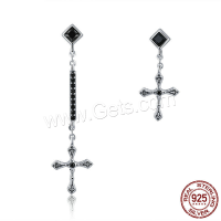 Asymmetric Earrings, 925 Sterling Silver, Cross, real silver plated, micro pave cubic zirconia & for woman  