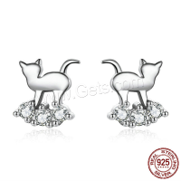 Silver Earring Zircon pavent Sterling, Argent sterling 925, chat, Plaqué de platine, pavé de micro zircon & pour femme Vendu par paire