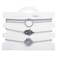 aleación de zinc Pulsera, pulsera, con 2inch extender cadena, chapado en color de plata, 4 piezas & para mujer & hueco, plateado, longitud:aproximado 8 Inch, 4Strandsfilamento/Set, Vendido por Set