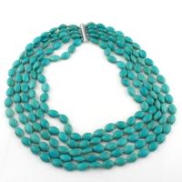 Turquoise Jewelry Necklace, Synthetic Turquoise, zinc alloy slide clasp, Flat Oval, platinum color plated Approx 18.5-23.5 Inch [