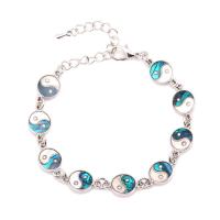 Fashion Zinc Alloy Bracelets, with Abalone Shell, with 50mm extender chain, silver color plated, for woman, blue, 16mm Approx 7.5 Inch 