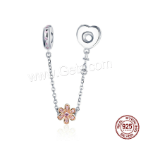 Plata de ley 925 Fornituras para la pulsera, Flor, chapado en platina real, cadena oval & micro arcilla de zirconia cúbica & para mujer, 12x3mm, 60mm, agujero:aproximado 3mm, Vendido por UD