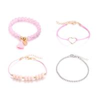 alliage de zinc Set de bracelet, Bracelet, Placage, chaîne à billes & pour femme, rose Environ 3-9 pouce é, Vendu par fixé