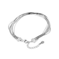 Pulseras de Plata Estelina, metal, chapado en plata real, multicapa & cadena de la serpiente & para mujer, longitud:aproximado 6.5 Inch, Vendido por Sarta