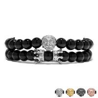 Fashion Zinc Alloy Bracelets, with Onyx, Lion, plated, Unisex & with rhinestone 8mm Approx 7 Inch 