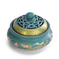 Porcelain Incense Burner, printing, portable & durable & hollow, blue 