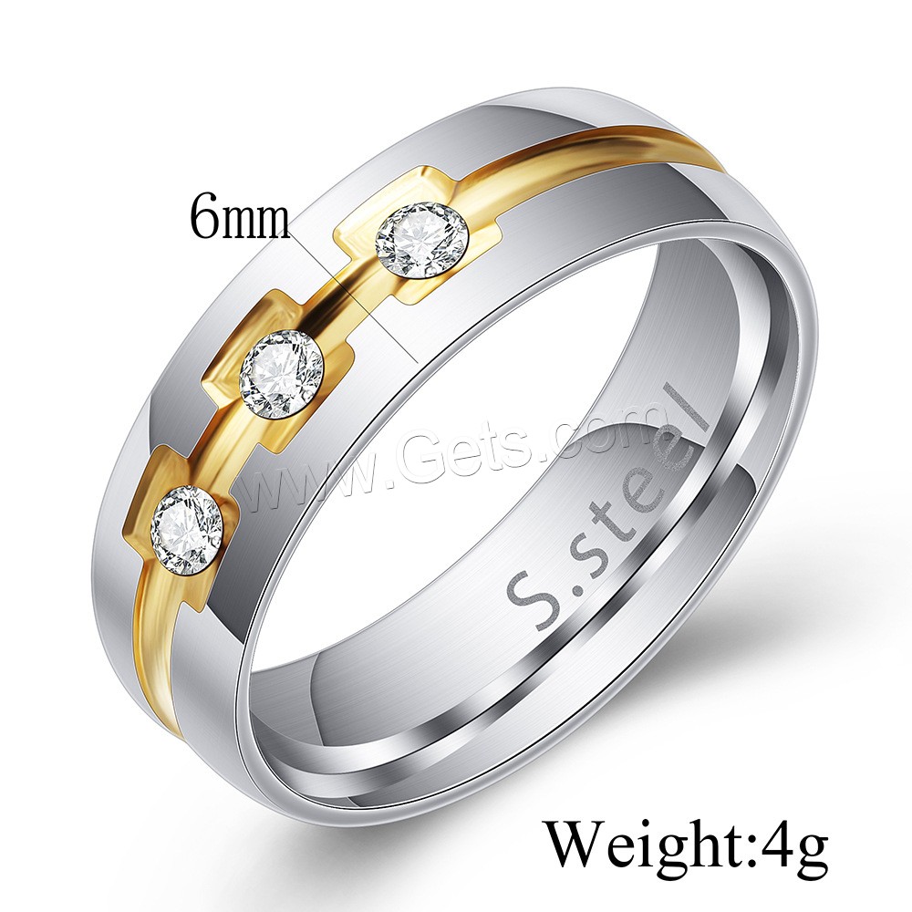 Titan Stahl Fingerring, Titanstahl, Kreisring, plattiert, unisex & verschiedene Größen vorhanden & mit Strass, 6mm, Größe:7-12, verkauft von PC