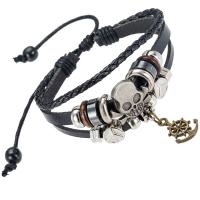 Pulsera Combinada, Cuero de PU, Calavera, chapado, pulsera trenzada & unisexo, 60mm, longitud:aproximado 7.8 Inch, 6Strandsfilamento/Grupo, Vendido por Grupo