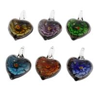 Pendentifs Murano fleur intérieur, chalumeau, coeur, sable d'or & fleur intérieure, couleurs mélangées Environ 8mm îte, Vendu par boîte