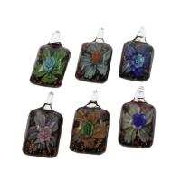 Pendentifs Murano fleur intérieur, chalumeau, rectangle, sable d'or & fleur intérieure, couleurs mélangées Environ 9mm îte, Vendu par boîte