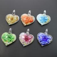 Pendentifs Murano fleur intérieur, chalumeau, coeur, sable d'or & fleur intérieure, couleurs mélangées Environ 7mm îte, Vendu par boîte