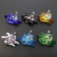 Animal Lampwork Pendants, Cat, inner flower, mixed colors Approx 6mm 