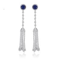 Fashion Fringe Earrings, Brass, with Cubic Zirconia, Tassel, silver color plated, micro pave cubic zirconia & for woman nickel, lead & cadmium free, 11*80mm 