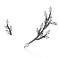 Asymmetric Earrings, Brass, Branch, gun black plated, micro pave cubic zirconia & for woman, black, nickel, lead & cadmium free, 46.4*18.8mm,16.17*7mm 