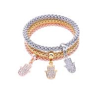 Zink Legierung Strass Armbänder, Zinklegierung, Hamsa, plattiert, drei Stücke & unisex & Laterne Kette & mit Strass, gemischte Farben, frei von Nickel, Blei & Kadmium, 15X24mm, Länge:ca. 7.5 ZollInch, ca. 3SträngeStrang/Menge, verkauft von Menge