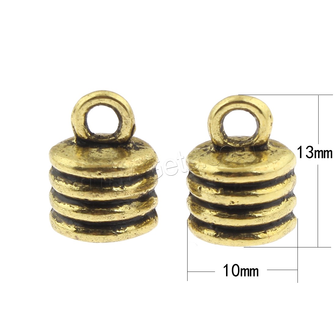 Zinklegierung Endkappe, antike Goldfarbe plattiert, frei von Blei & Kadmium, 10x13mm, Bohrung:ca. 3mm, ca. 300PCs/Tasche, verkauft von Tasche