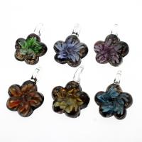 Pendentifs Murano fleur intérieur, chalumeau, sable d'or & fleur intérieure, couleurs mélangées Environ 9mm îte, Vendu par boîte